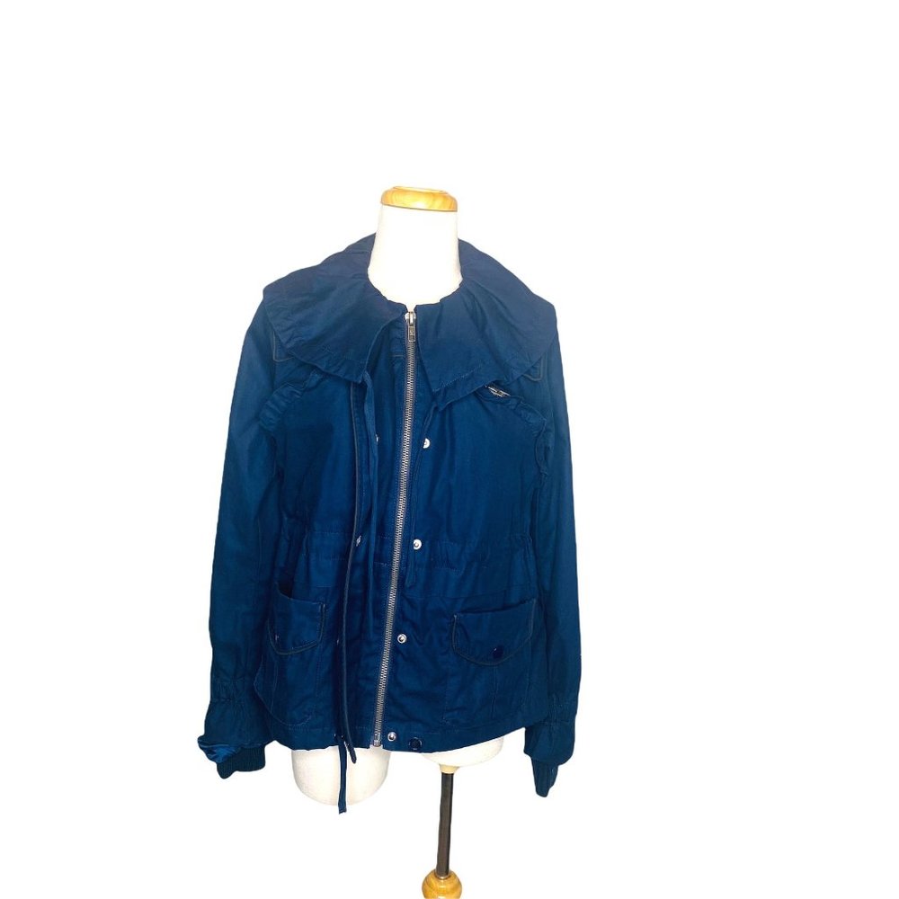 Juicy Couture Ladies Trench Coat Short Utility Jacket Zip Navy Blue Size M NWOT